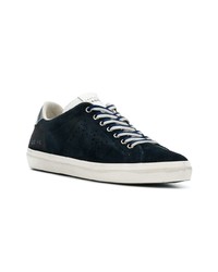 dunkelblaue Segeltuch niedrige Sneakers von Leather Crown