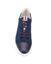 dunkelblaue Segeltuch niedrige Sneakers von Brunello Cucinelli