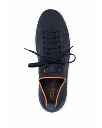 dunkelblaue Segeltuch niedrige Sneakers von Santoni