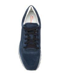 dunkelblaue Segeltuch niedrige Sneakers von Santoni