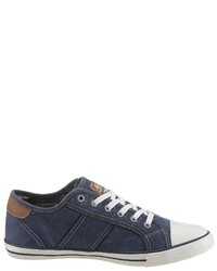 dunkelblaue Segeltuch niedrige Sneakers von Mustang Shoes