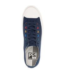 dunkelblaue Segeltuch niedrige Sneakers von PS Paul Smith