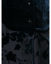 dunkelblaue Seide Bluse mit Blumenmuster von Alberta Ferretti