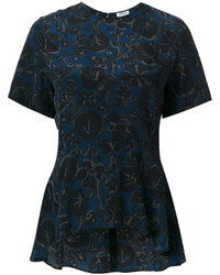 dunkelblaue Seide Bluse mit Blumenmuster von Kenzo