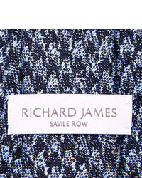 dunkelblaue Seidekrawatte mit Hahnentritt-Muster von Richard James