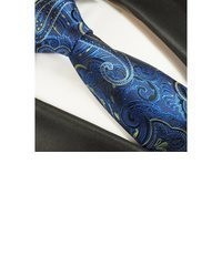 dunkelblaue Seidekrawatte mit Paisley-Muster von Paul Malone