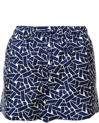 dunkelblaue Seideshorts mit geometrischem Muster von Diane von Furstenberg
