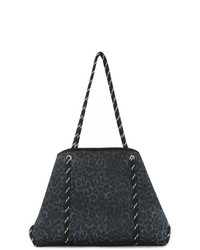 dunkelblaue Shopper Tasche aus Leder mit Leopardenmuster von Nimble Activewear