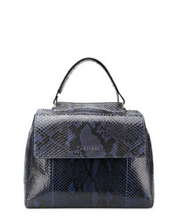 dunkelblaue Shopper Tasche aus Leder mit Schlangenmuster von Orciani