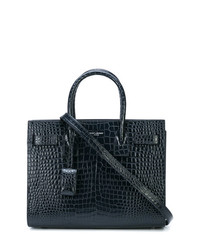 dunkelblaue Shopper Tasche aus Leder mit Schlangenmuster von Saint Laurent