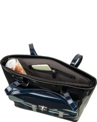 dunkelblaue Shopper Tasche aus Leder mit Schottenmuster von L.Credi