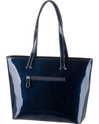 dunkelblaue Shopper Tasche aus Leder mit Schottenmuster von L.Credi