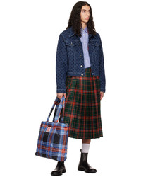 dunkelblaue Shopper Tasche aus Leder mit Schottenmuster von Charles Jeffrey Loverboy