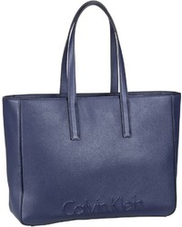 dunkelblaue Shopper Tasche aus Leder von Calvin Klein
