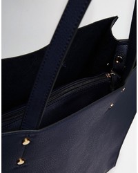 dunkelblaue Shopper Tasche aus Leder von Oasis