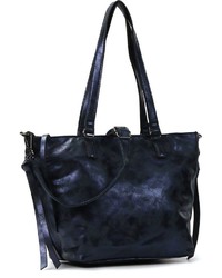 dunkelblaue Shopper Tasche aus Leder von EMILY & NOAH