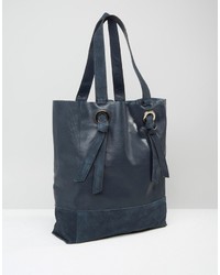 dunkelblaue Shopper Tasche aus Leder von Warehouse