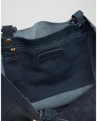 dunkelblaue Shopper Tasche aus Leder von Warehouse