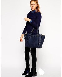 dunkelblaue Shopper Tasche aus Leder von Fiorelli