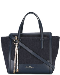 dunkelblaue Shopper Tasche aus Leder von Salvatore Ferragamo