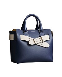 dunkelblaue Shopper Tasche aus Leder von Burberry