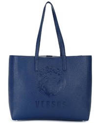 dunkelblaue Shopper Tasche aus Leder von Versus