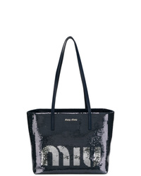 dunkelblaue Shopper Tasche aus Pailletten von Miu Miu