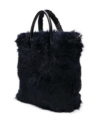 dunkelblaue Shopper Tasche aus Pelz von Sacai
