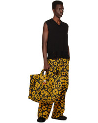 dunkelblaue Shopper Tasche aus Segeltuch mit Blumenmuster von Marni