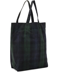 dunkelblaue Shopper Tasche aus Segeltuch mit Schottenmuster von Bless