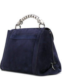 dunkelblaue Shopper Tasche aus Wildleder mit Schlangenmuster von Salvatore Ferragamo