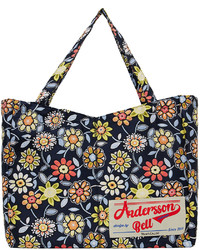 dunkelblaue Shopper Tasche mit Blumenmuster von Andersson Bell