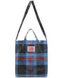 dunkelblaue Shopper Tasche mit Schottenmuster