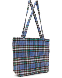 dunkelblaue Shopper Tasche mit Schottenmuster von R13