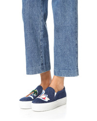dunkelblaue Slip-On Sneakers aus Jeans von Joshua Sanders