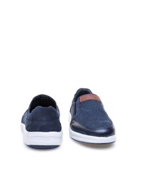 dunkelblaue Slip-On Sneakers aus Leder mit Karomuster von Greyder