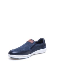 dunkelblaue Slip-On Sneakers aus Leder mit Karomuster von Greyder