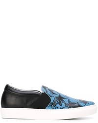 dunkelblaue Slip-On Sneakers aus Leder mit Sternenmuster