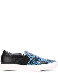 dunkelblaue Slip-On Sneakers aus Leder mit Sternenmuster von Lanvin