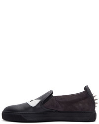 dunkelblaue Slip-On Sneakers aus Leder von Fendi