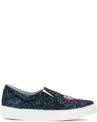 dunkelblaue Slip-On Sneakers aus Leder von Chiara Ferragni