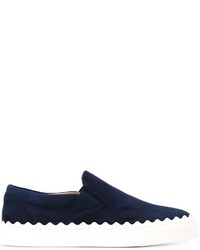 dunkelblaue Slip-On Sneakers aus Leder von Chloé
