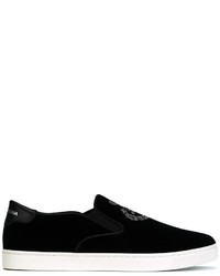 dunkelblaue Slip-On Sneakers aus Leder von Dolce & Gabbana