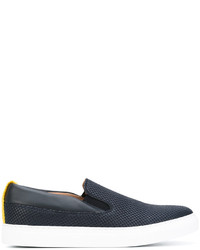 dunkelblaue Slip-On Sneakers aus Leder von Emporio Armani