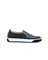 dunkelblaue Slip-On Sneakers aus Leder von Fendi