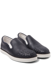 dunkelblaue Slip-On Sneakers aus Leder von Bottega Veneta