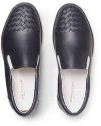 dunkelblaue Slip-On Sneakers aus Leder von Bottega Veneta