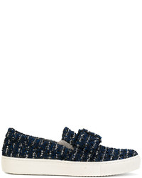 dunkelblaue Slip-On Sneakers aus Leder von Karl Lagerfeld