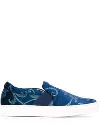 dunkelblaue Slip-On Sneakers aus Leder von Lanvin
