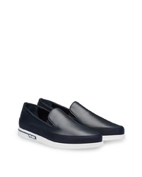 dunkelblaue Slip-On Sneakers aus Leder von Prada